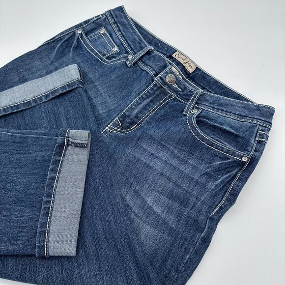 Earl Jean Women's Embellished Cropped Denim Capri Cuff Jeans, Size 8, Dark Wash - Picture 1 of 14